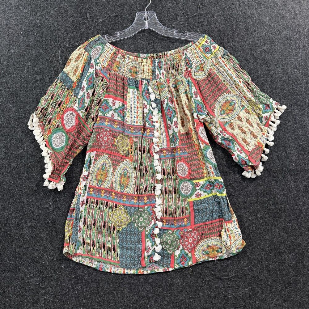 Soft Surroundings Blouse Women's XS Multicolor Paisley Off Shoulder Boho Tunic